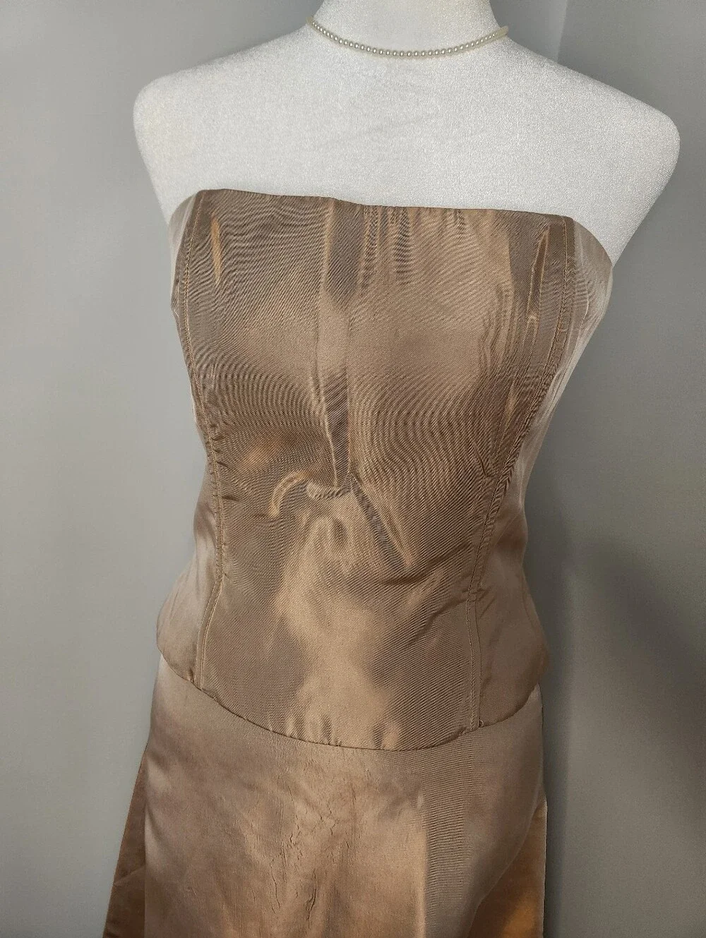 Jessica McClintock Strapless Metallic Taupe Taffeta Two-Piece Gown 4/6 VINTAGE